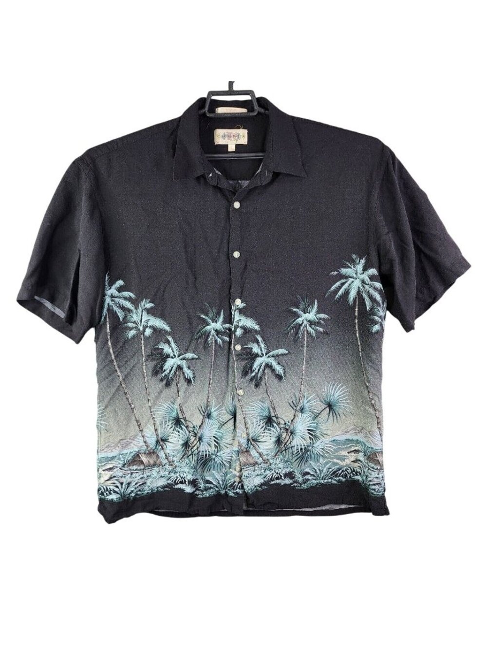 Mens Campia Moda Black Hawaiian Shirt Short Sleeve Palm Trees 100% Rayon Size L